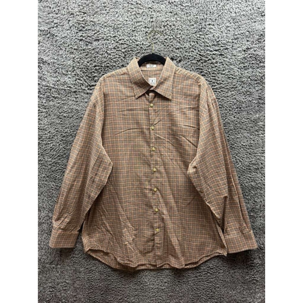Peter Millar Shirt Mens Size XL Button Up Gold Blue Red Check Plaid Long Sleeve
